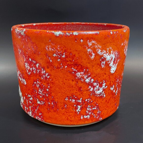 Vintage West Germany Planter / Plant Pot 60s Vase Orange Fat Lava Glaze 8.5" - Picture 3 of 6